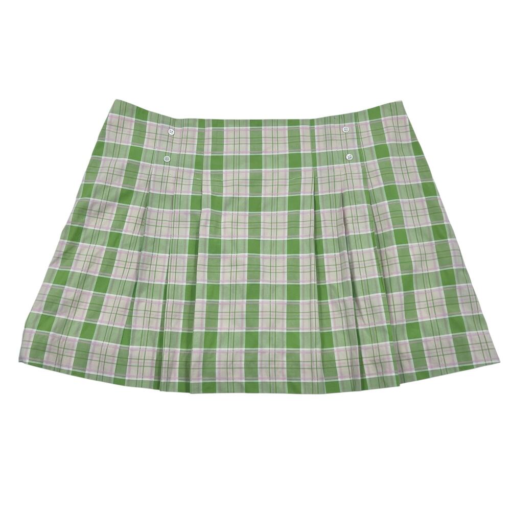 Y2K Preppy Grunge Tibi Vintage Coquette Pink Green Plaid Pleated Mini Skirt Sz 6